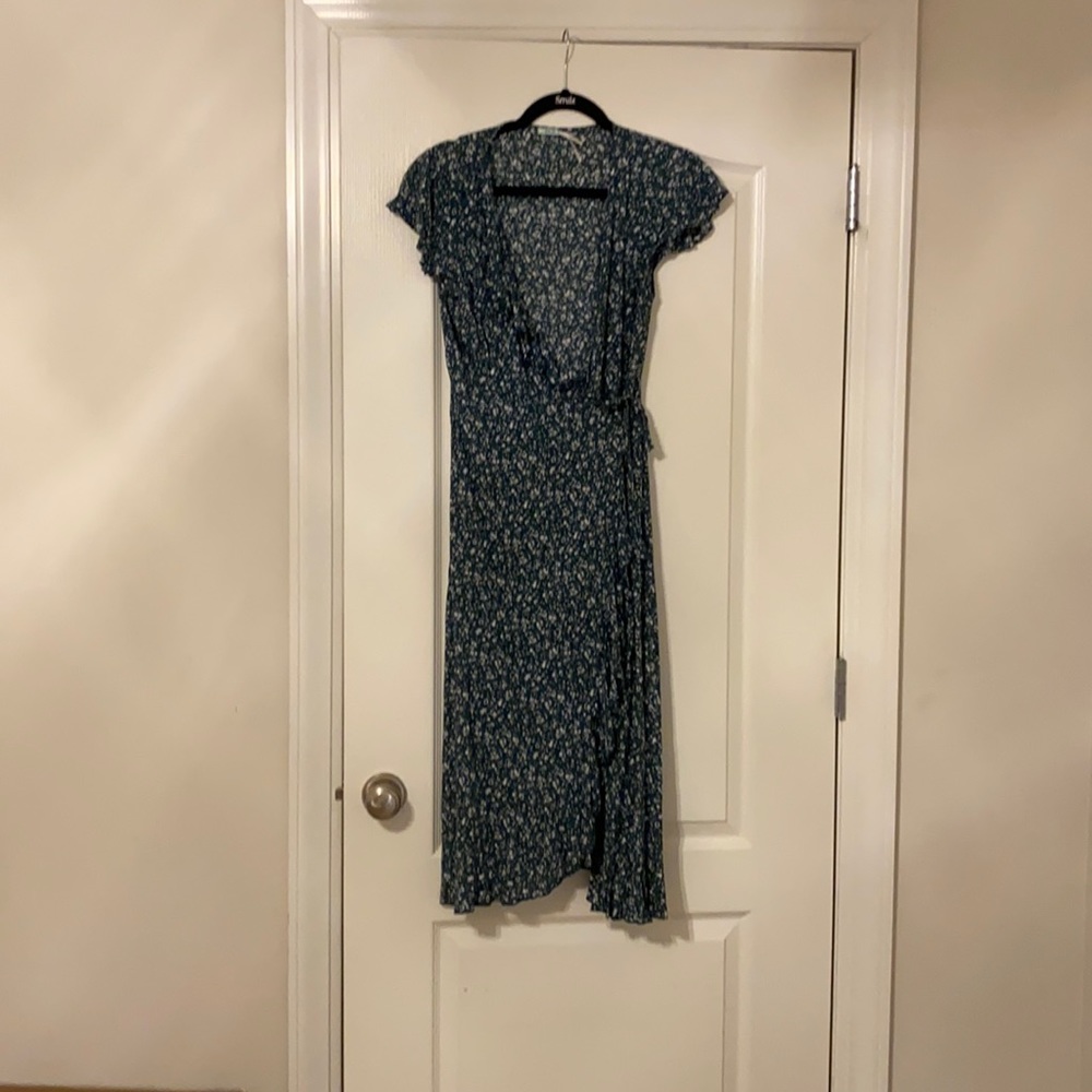 Green floral midi wrap dress
